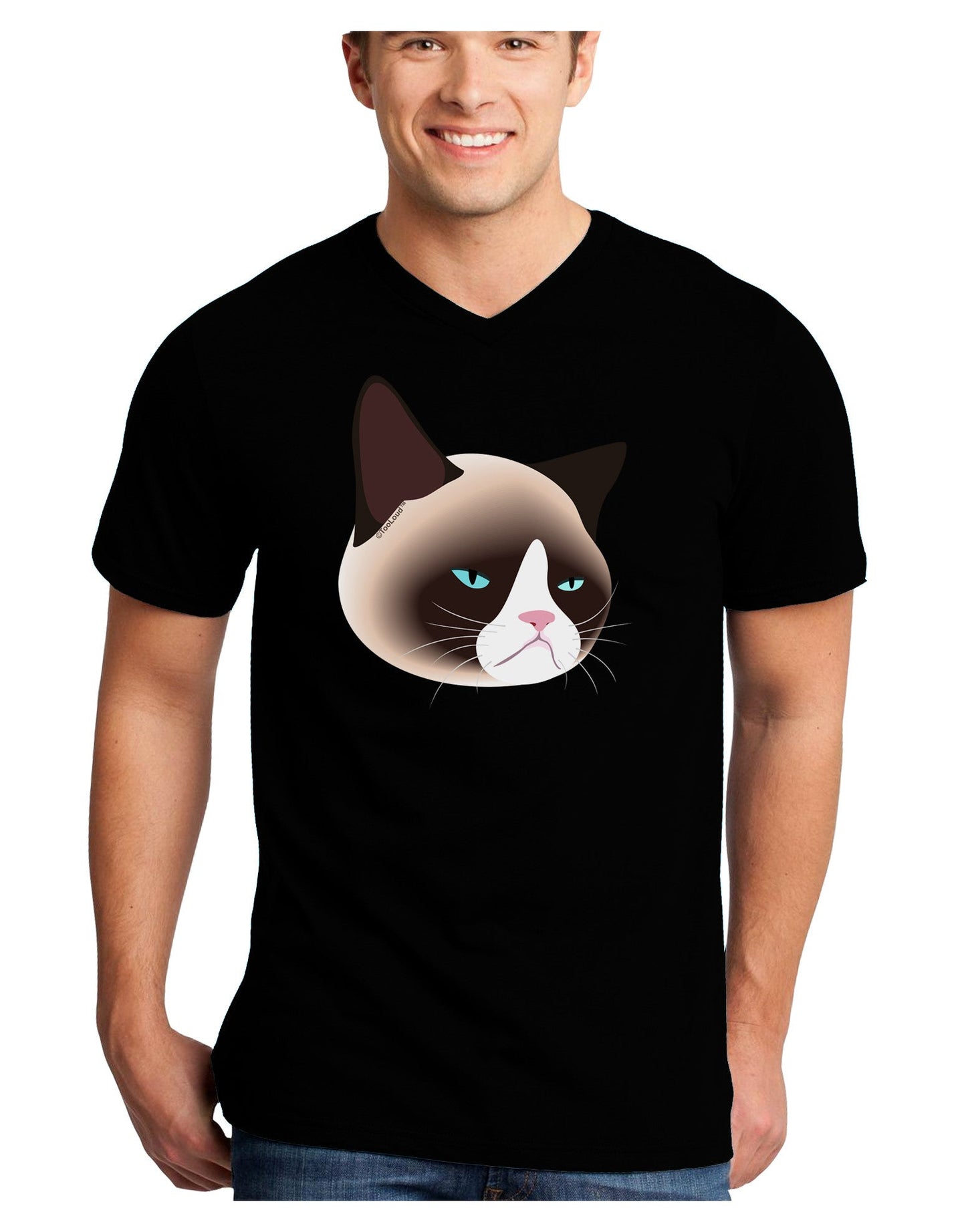 Cute Disgruntled Siamese Cat Adult Dark V-Neck T-Shirt-Mens V-Neck T-Shirt-TooLoud-Black-Small-Davson Sales