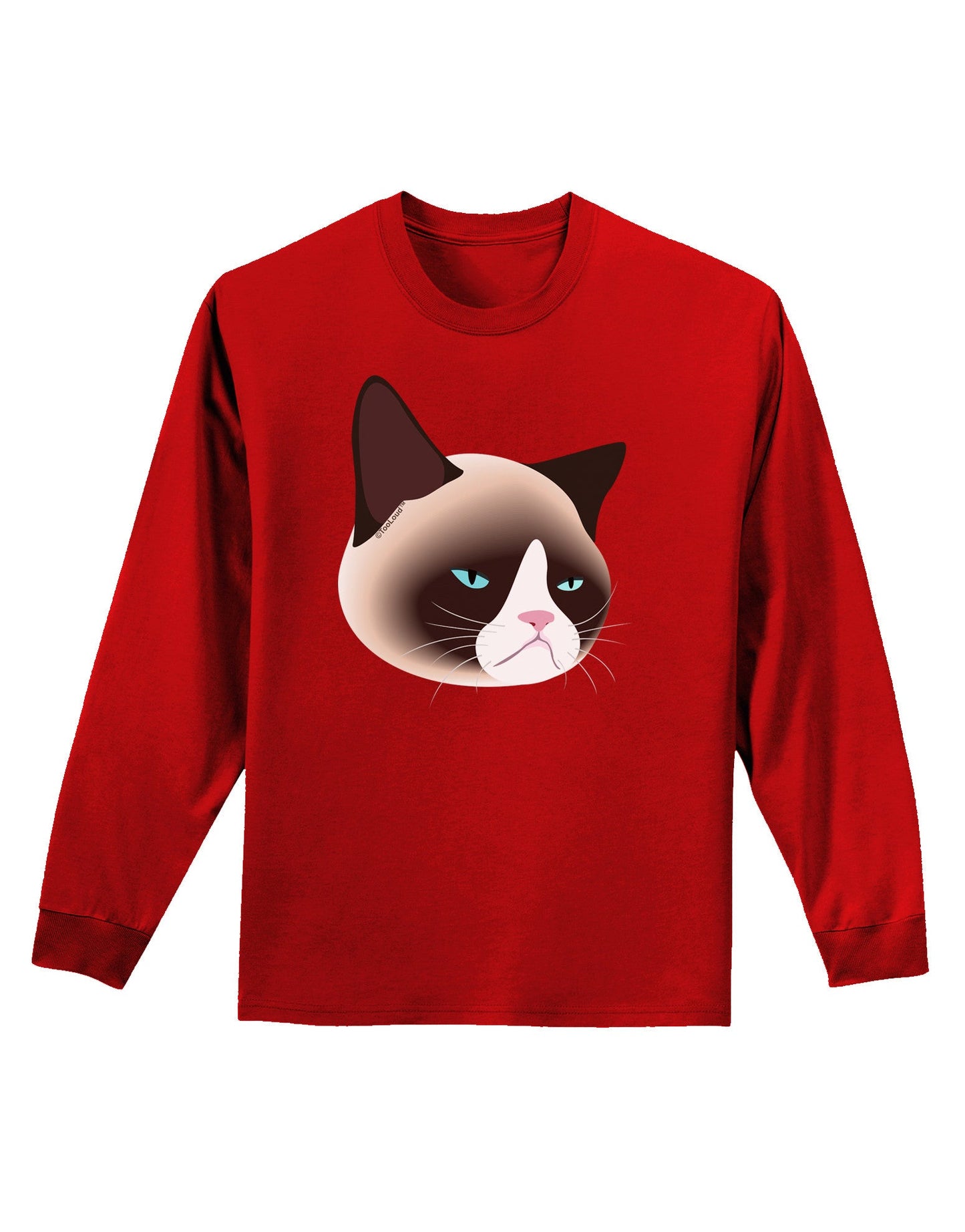 Cute Disgruntled Siamese Cat Adult Long Sleeve Dark T-Shirt-TooLoud-Red-Small-Davson Sales