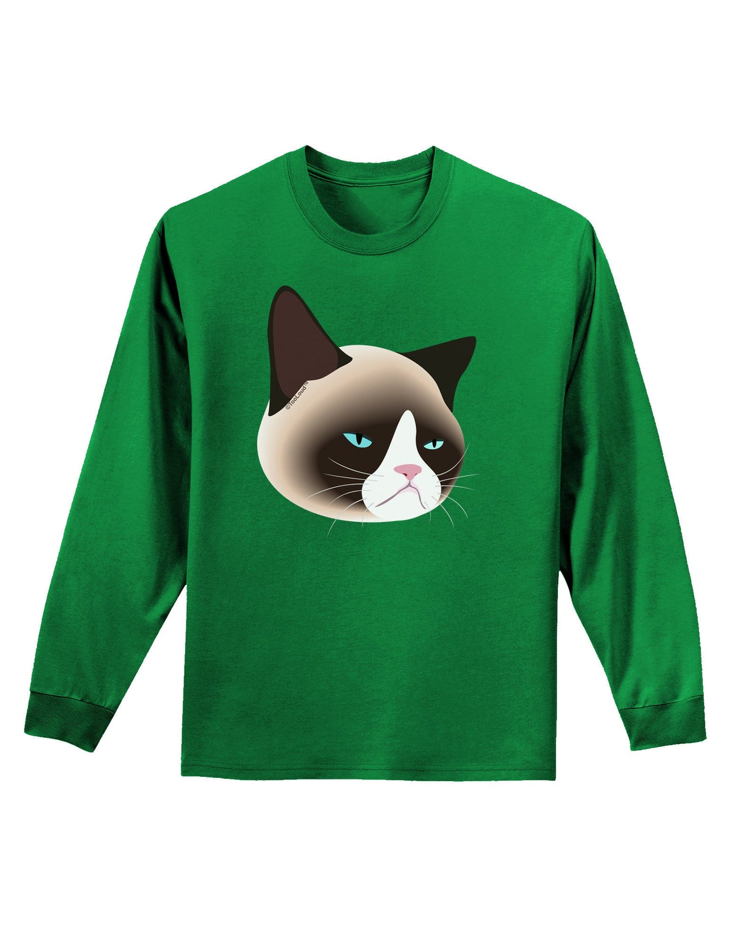 Cute Disgruntled Siamese Cat Adult Long Sleeve Dark T-Shirt-TooLoud-Kelly-Green-Small-Davson Sales