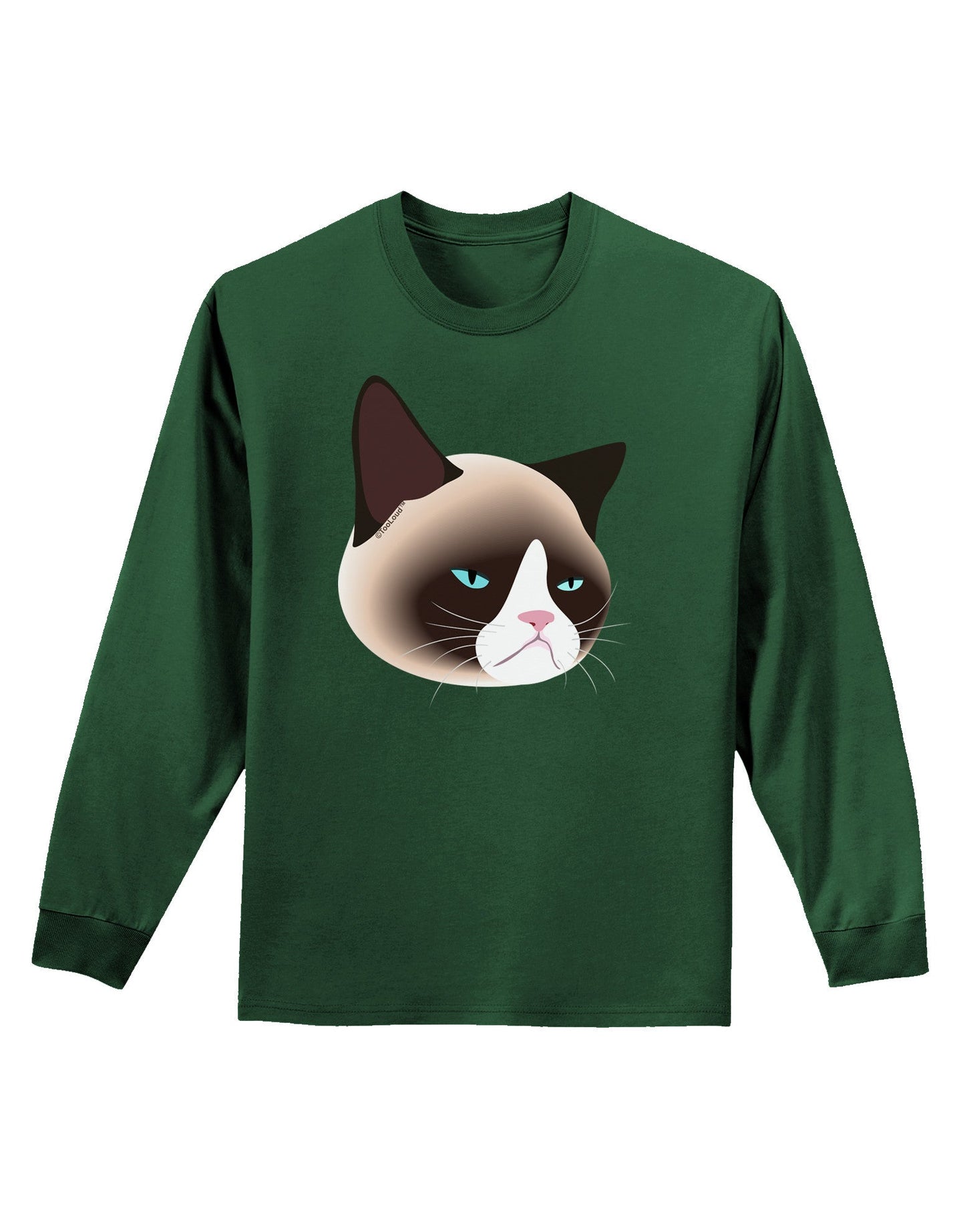 Cute Disgruntled Siamese Cat Adult Long Sleeve Dark T-Shirt-TooLoud-Dark-Green-Small-Davson Sales