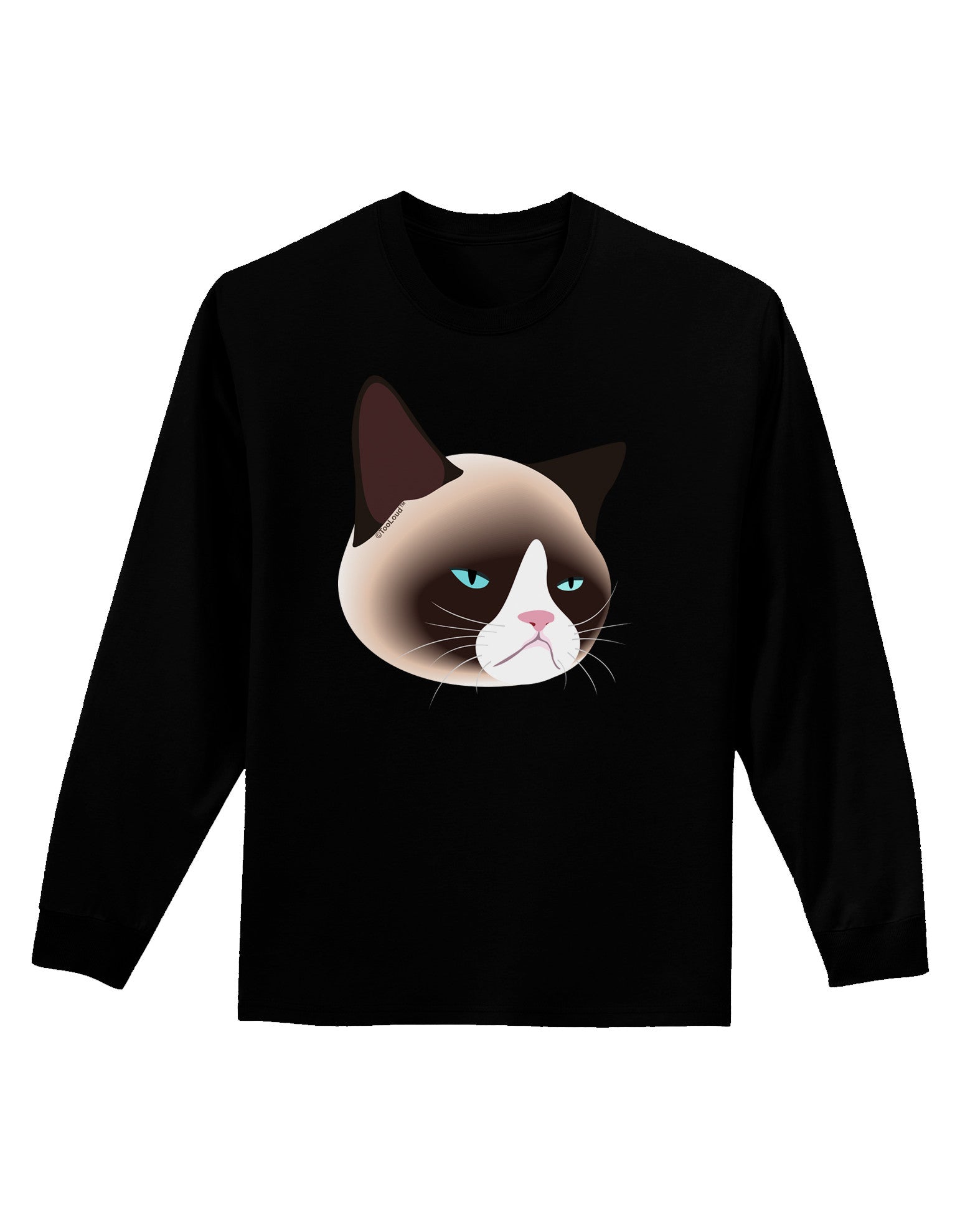 Cute Disgruntled Siamese Cat Adult Long Sleeve Dark T-Shirt-TooLoud-Black-Small-Davson Sales