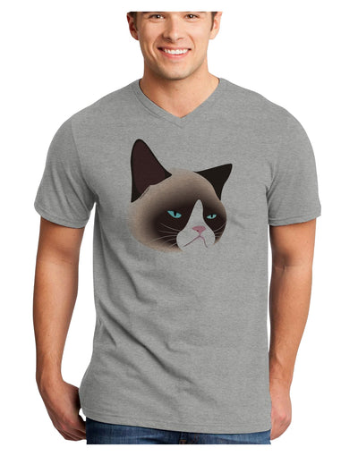 Cute Disgruntled Siamese Cat Adult V-Neck T-shirt-Mens V-Neck T-Shirt-TooLoud-HeatherGray-Small-Davson Sales