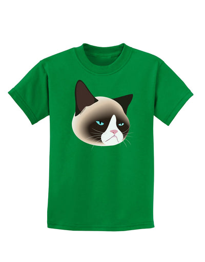 Cute Disgruntled Siamese Cat Childrens Dark T-Shirt-Childrens T-Shirt-TooLoud-Kelly-Green-X-Small-Davson Sales