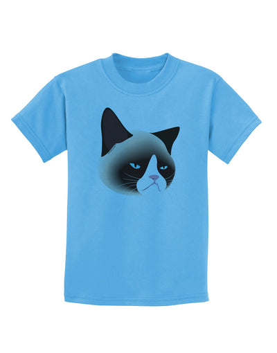 Cute Disgruntled Siamese Cat Childrens T-Shirt-Childrens T-Shirt-TooLoud-Aquatic-Blue-X-Small-Davson Sales