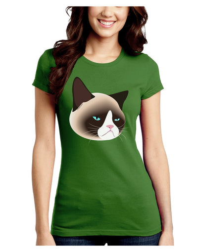 Cute Disgruntled Siamese Cat Juniors Crew Dark T-Shirt-T-Shirts Juniors Tops-TooLoud-Kiwi-Green-Juniors Fitted Small-Davson Sales