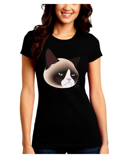 Cute Disgruntled Siamese Cat Juniors Crew Dark T-Shirt-T-Shirts Juniors Tops-TooLoud-Black-Juniors Fitted Small-Davson Sales