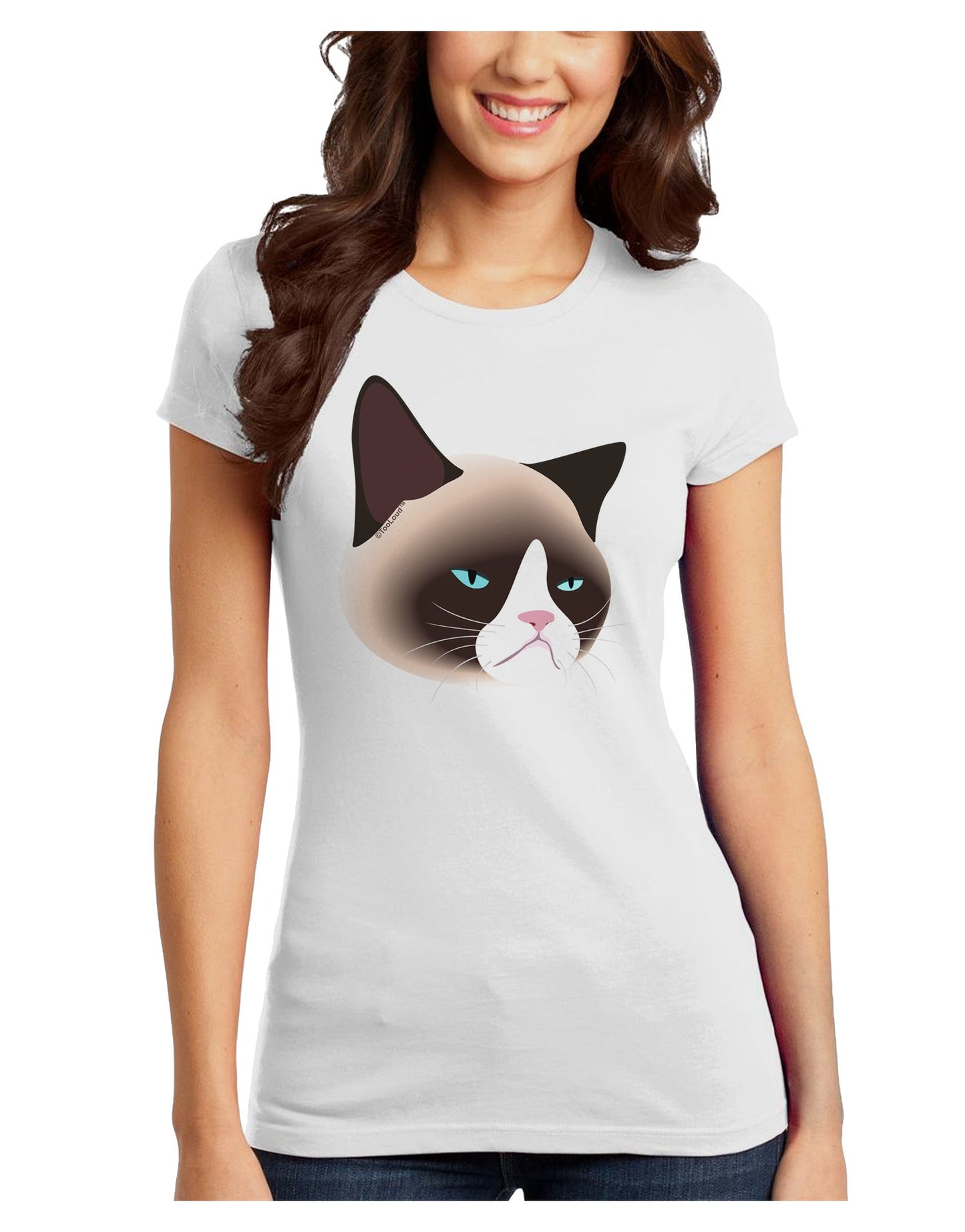 Cute Disgruntled Siamese Cat Juniors T-Shirt-Womens Juniors T-Shirt-TooLoud-White-Juniors Fitted X-Small-Davson Sales