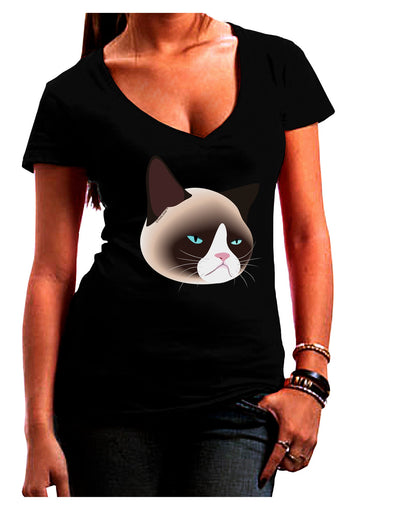 Cute Disgruntled Siamese Cat Juniors V-Neck Dark T-Shirt-Womens V-Neck T-Shirts-TooLoud-Black-Juniors Fitted Small-Davson Sales