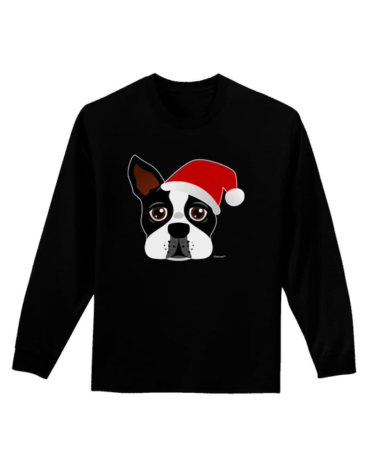 Cute Dog with Santa Hat - Christmas Adult Long Sleeve Dark T-Shirt-TooLoud-Black-Small-Davson Sales