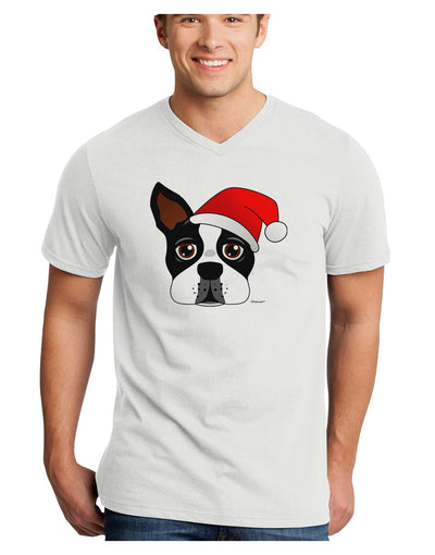 Cute Dog with Santa Hat - Christmas Adult V-Neck T-shirt-Mens V-Neck T-Shirt-TooLoud-White-Small-Davson Sales