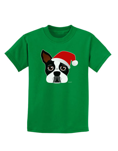 Cute Dog with Santa Hat - Christmas Childrens Dark T-Shirt-Childrens T-Shirt-TooLoud-Kelly-Green-X-Small-Davson Sales