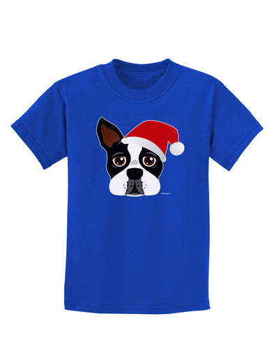 Cute Dog with Santa Hat - Christmas Childrens Dark T-Shirt-Childrens T-Shirt-TooLoud-Royal-Blue-X-Small-Davson Sales