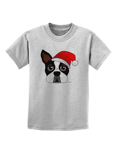 Cute Dog with Santa Hat - Christmas Childrens T-Shirt-Childrens T-Shirt-TooLoud-AshGray-X-Small-Davson Sales