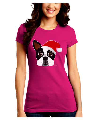 Cute Dog with Santa Hat - Christmas Juniors Crew Dark T-Shirt-T-Shirts Juniors Tops-TooLoud-Hot-Pink-Juniors Fitted Small-Davson Sales