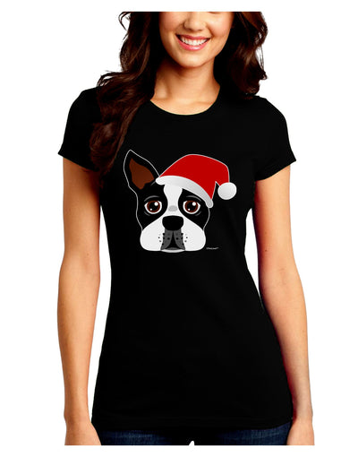 Cute Dog with Santa Hat - Christmas Juniors Crew Dark T-Shirt-T-Shirts Juniors Tops-TooLoud-Black-Juniors Fitted Small-Davson Sales