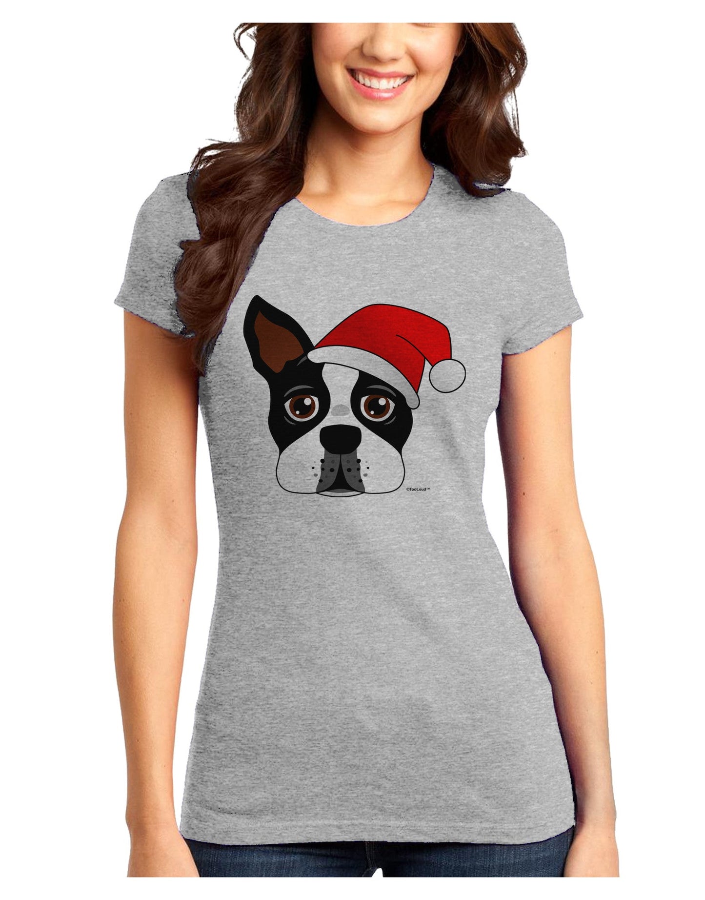Cute Dog with Santa Hat - Christmas Juniors T-Shirt-Womens Juniors T-Shirt-TooLoud-Ash-Gray-Juniors Fitted X-Small-Davson Sales