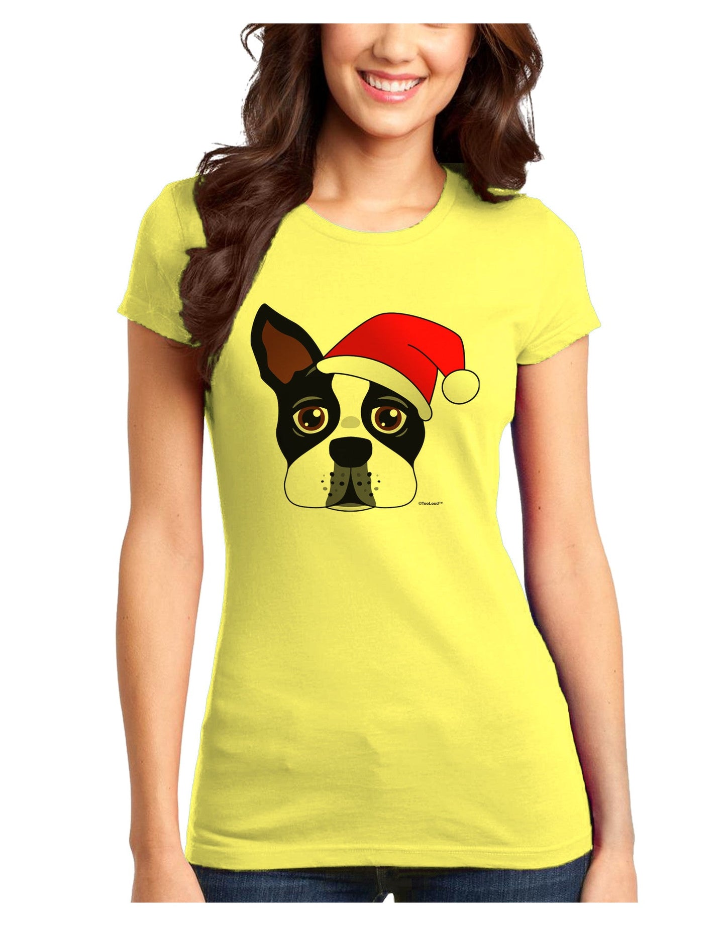 Cute Dog with Santa Hat - Christmas Juniors T-Shirt-Womens Juniors T-Shirt-TooLoud-Yellow-Juniors Fitted X-Small-Davson Sales