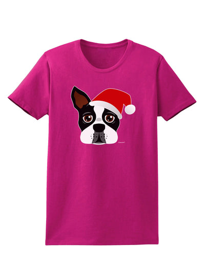 Cute Dog with Santa Hat - Christmas Womens Dark T-Shirt-TooLoud-Hot-Pink-Small-Davson Sales