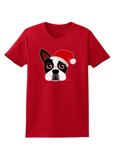 Cute Dog with Santa Hat - Christmas Womens Dark T-Shirt-TooLoud-Red-X-Small-Davson Sales