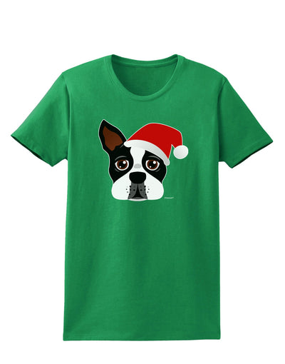 Cute Dog with Santa Hat - Christmas Womens Dark T-Shirt-TooLoud-Kelly-Green-X-Small-Davson Sales