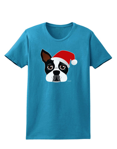 Cute Dog with Santa Hat - Christmas Womens Dark T-Shirt-TooLoud-Turquoise-X-Small-Davson Sales