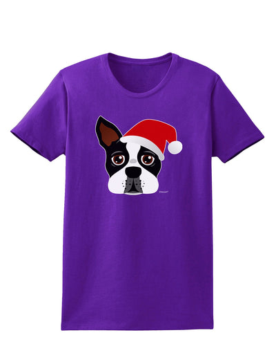 Cute Dog with Santa Hat - Christmas Womens Dark T-Shirt-TooLoud-Purple-X-Small-Davson Sales