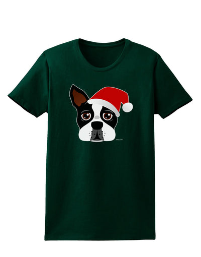 Cute Dog with Santa Hat - Christmas Womens Dark T-Shirt-TooLoud-Forest-Green-Small-Davson Sales