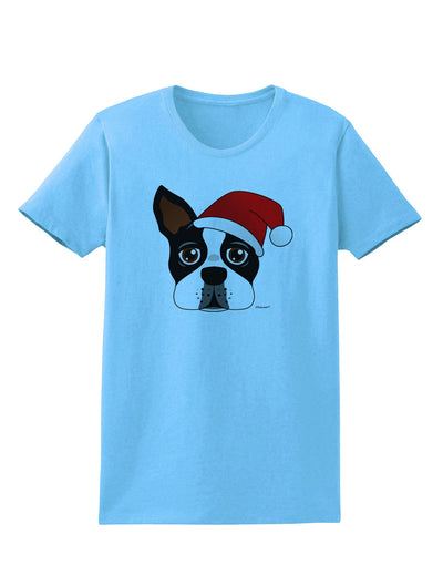 Cute Dog with Santa Hat - Christmas Womens T-Shirt-Womens T-Shirt-TooLoud-Aquatic-Blue-X-Small-Davson Sales