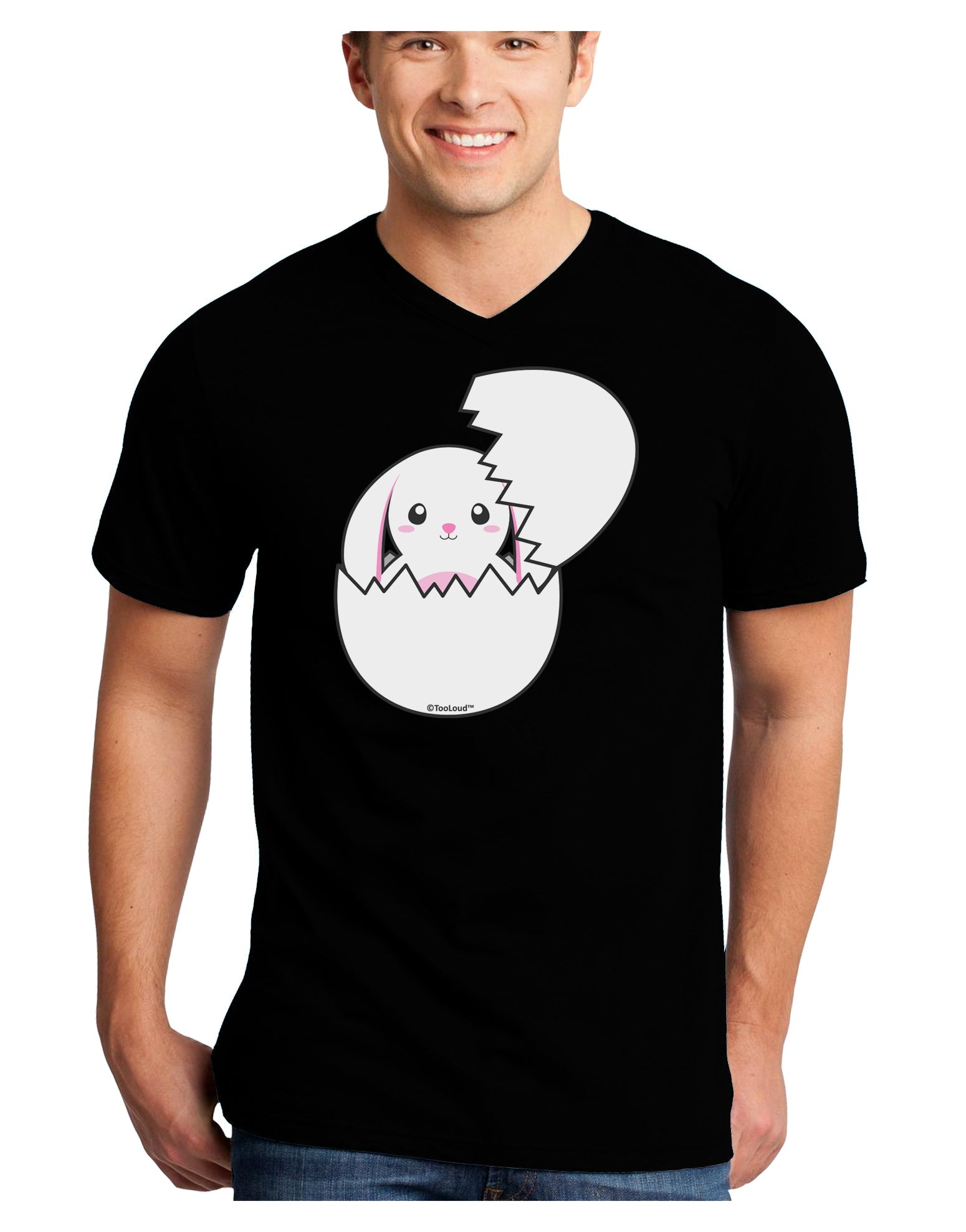 Cute Easter Bunny Hatching Adult Dark V-Neck T-Shirt by TooLoud-Mens V-Neck T-Shirt-TooLoud-Black-Small-Davson Sales