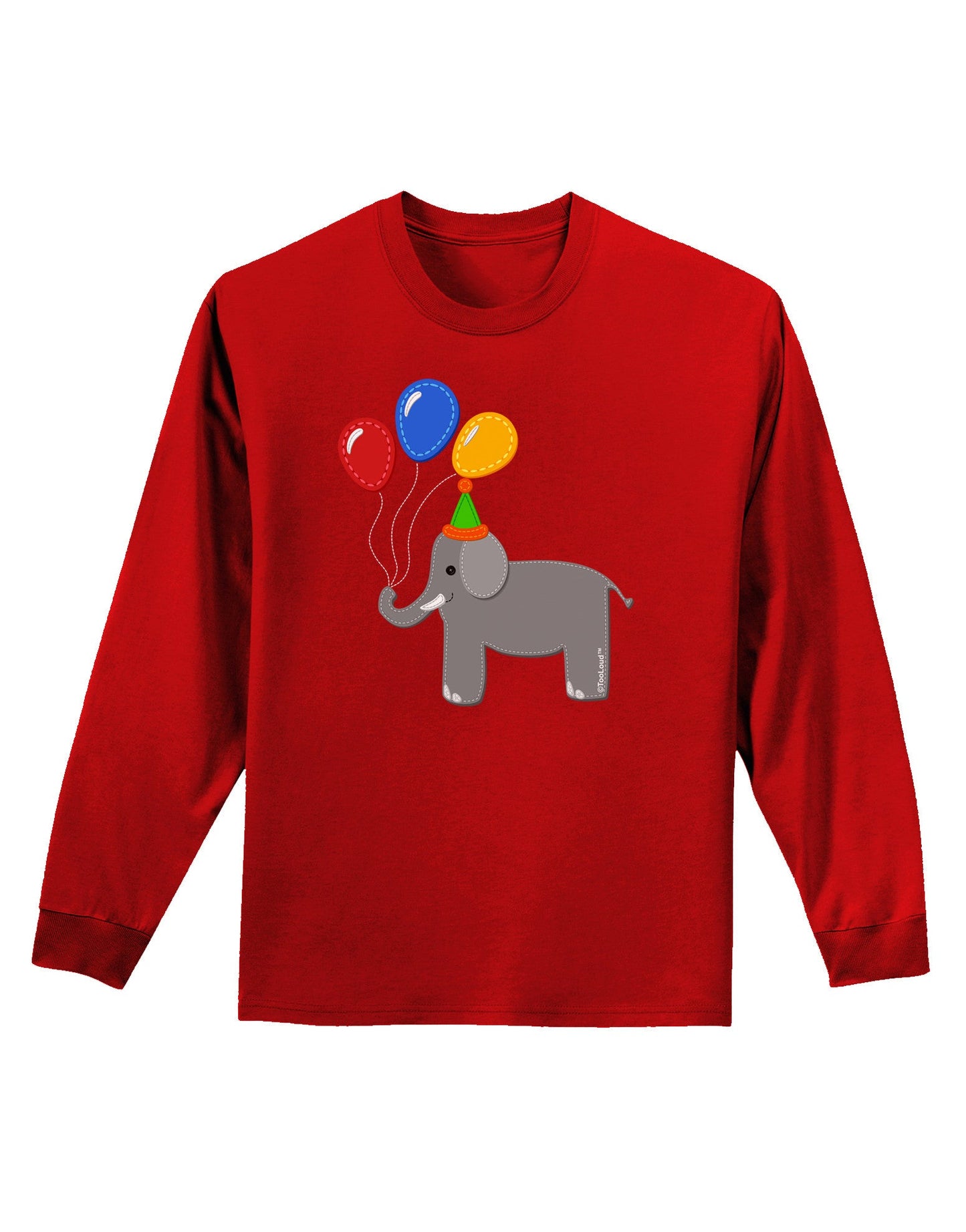 Cute Elephant with Balloons Adult Long Sleeve Dark T-Shirt-TooLoud-Red-Small-Davson Sales
