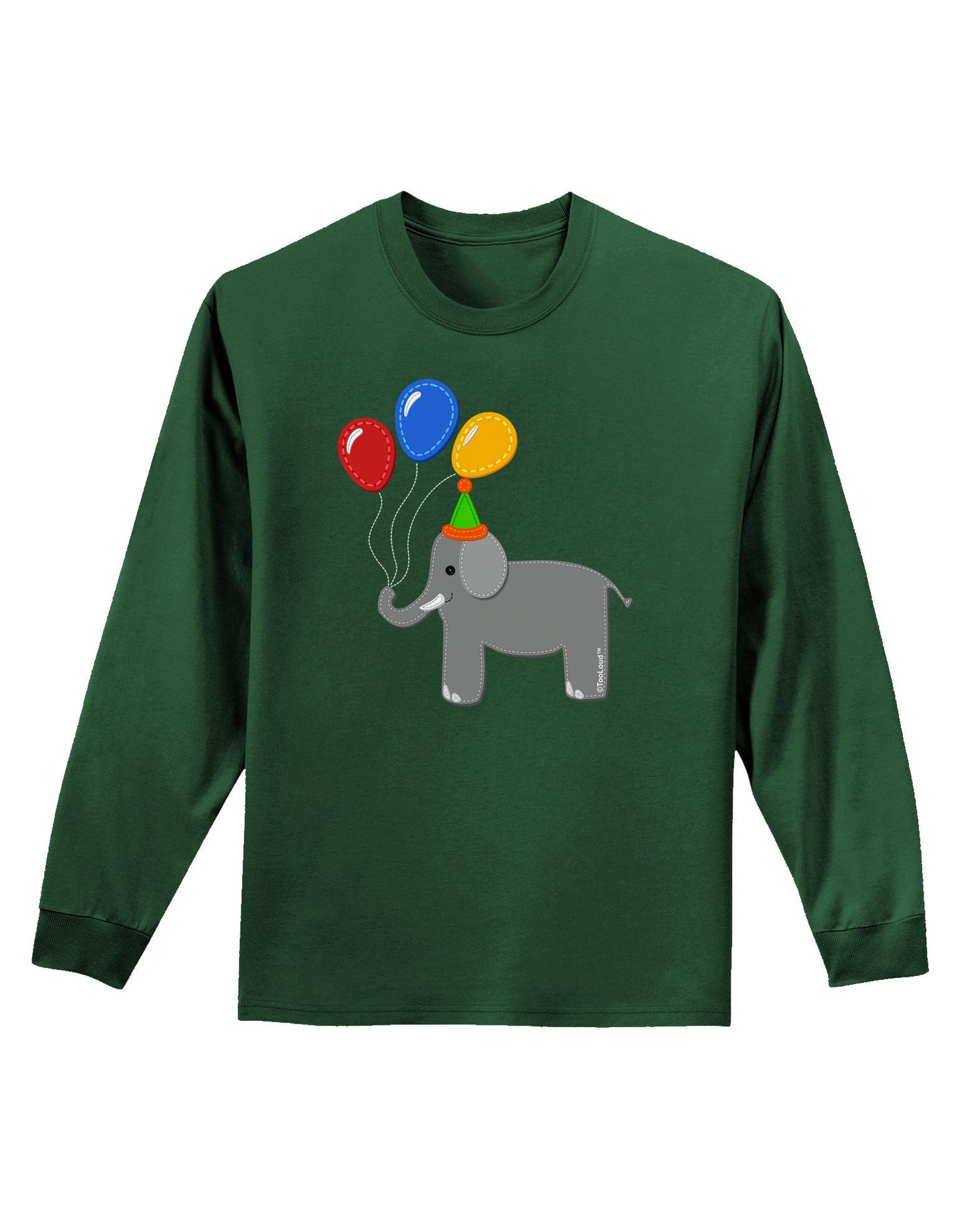 Cute Elephant with Balloons Adult Long Sleeve Dark T-Shirt-TooLoud-Dark-Green-Small-Davson Sales