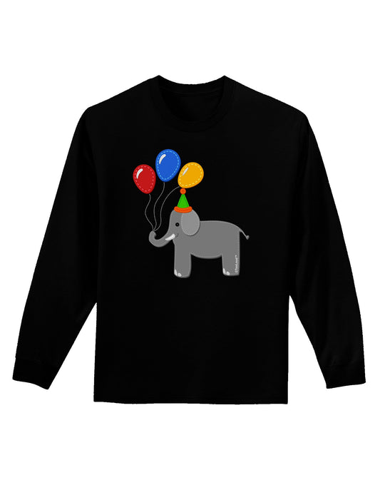 Cute Elephant with Balloons Adult Long Sleeve Dark T-Shirt-TooLoud-Black-Small-Davson Sales