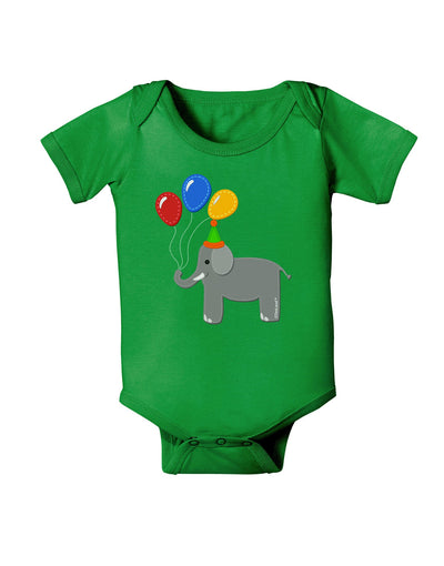 Cute Elephant with Balloons Baby Romper Bodysuit Dark-Baby Romper-TooLoud-Clover-Green-06-Months-Davson Sales