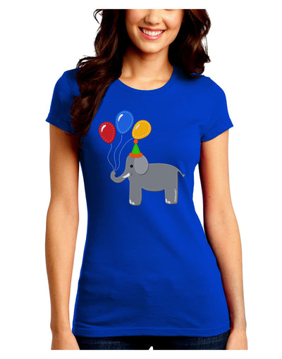 Cute Elephant with Balloons Juniors Crew Dark T-Shirt-T-Shirts Juniors Tops-TooLoud-Royal-Blue-Juniors Fitted Small-Davson Sales