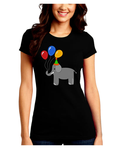 Cute Elephant with Balloons Juniors Crew Dark T-Shirt-T-Shirts Juniors Tops-TooLoud-Black-Juniors Fitted Small-Davson Sales