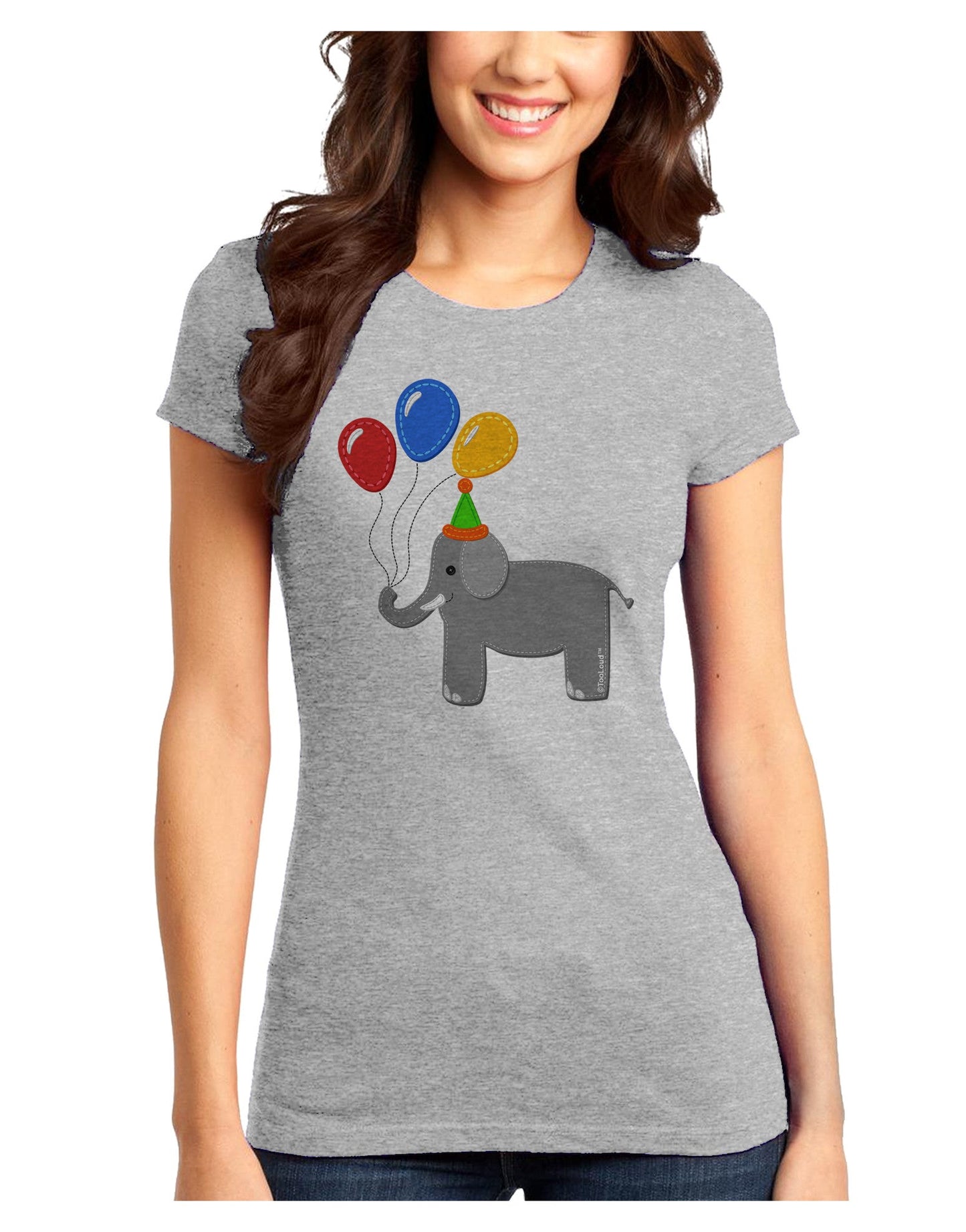 Cute Elephant with Balloons Juniors T-Shirt-Womens Juniors T-Shirt-TooLoud-Ash-Gray-Juniors Fitted X-Small-Davson Sales