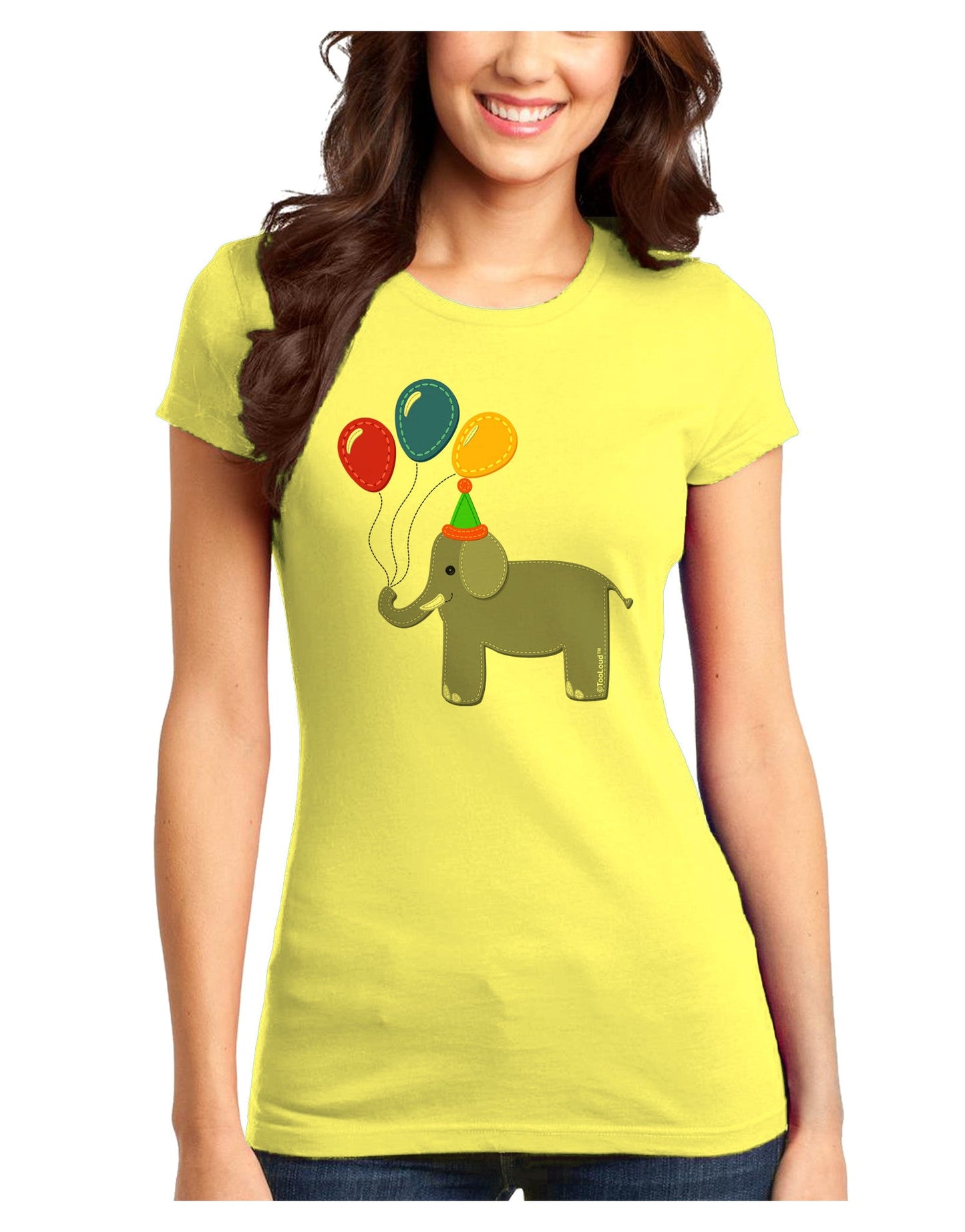 Cute Elephant with Balloons Juniors T-Shirt-Womens Juniors T-Shirt-TooLoud-Yellow-Juniors Fitted X-Small-Davson Sales