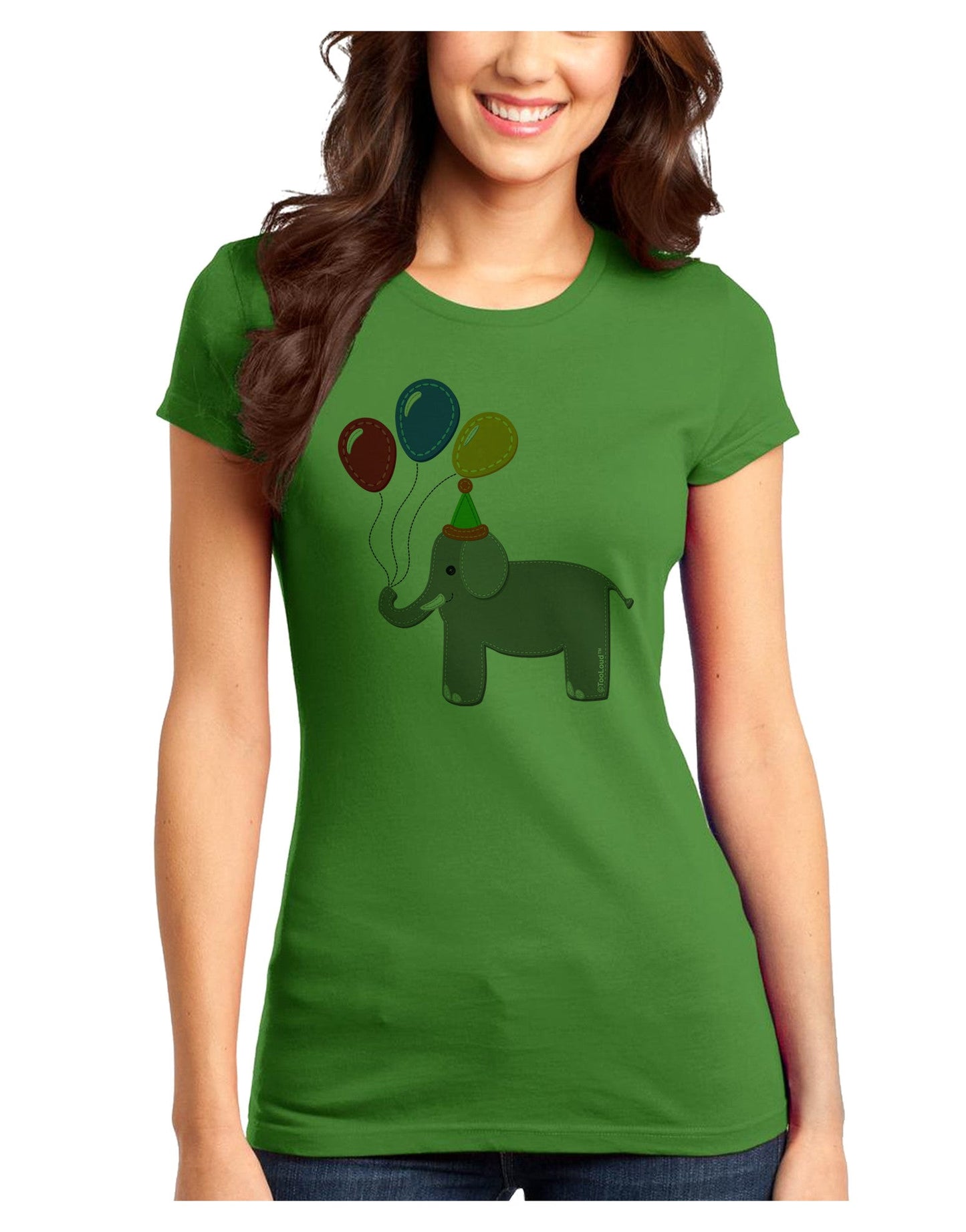 Cute Elephant with Balloons Juniors T-Shirt-Womens Juniors T-Shirt-TooLoud-Kiwi-Green-Juniors Fitted X-Small-Davson Sales