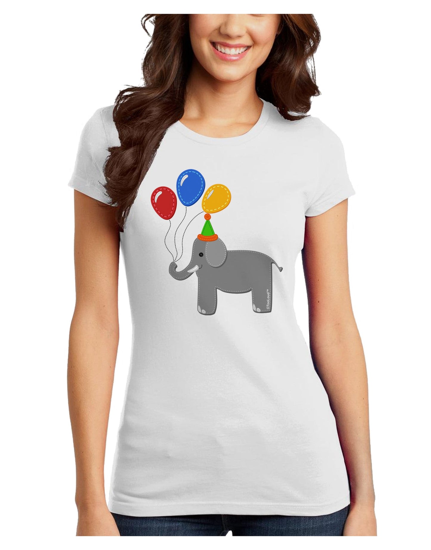 Cute Elephant with Balloons Juniors T-Shirt-Womens Juniors T-Shirt-TooLoud-White-Juniors Fitted X-Small-Davson Sales