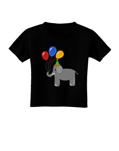 Cute Elephant with Balloons Toddler T-Shirt Dark-Toddler T-Shirt-TooLoud-Black-2T-Davson Sales