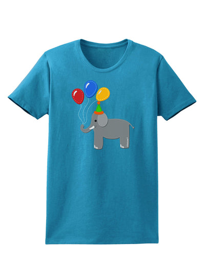 Cute Elephant with Balloons Womens Dark T-Shirt-TooLoud-Turquoise-X-Small-Davson Sales