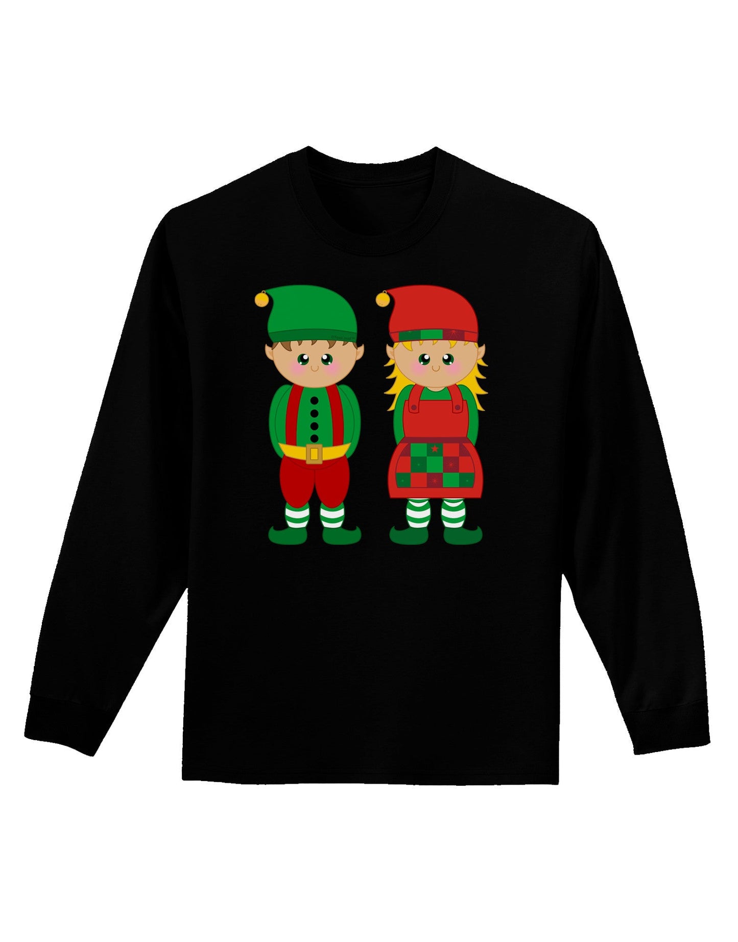 Cute Elf Couple Christmas Adult Long Sleeve Dark T-Shirt-TooLoud-Black-Small-Davson Sales