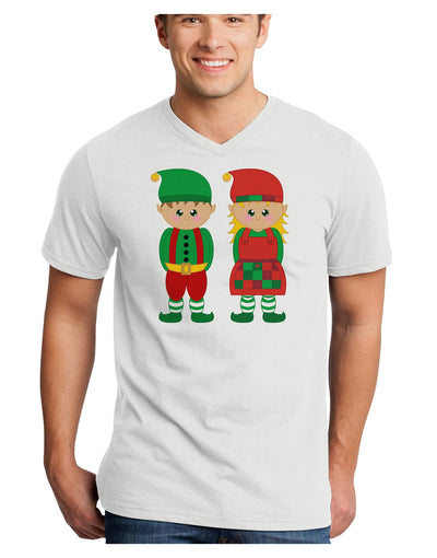 Cute Elf Couple Christmas Adult V-Neck T-shirt-Mens V-Neck T-Shirt-TooLoud-White-Small-Davson Sales