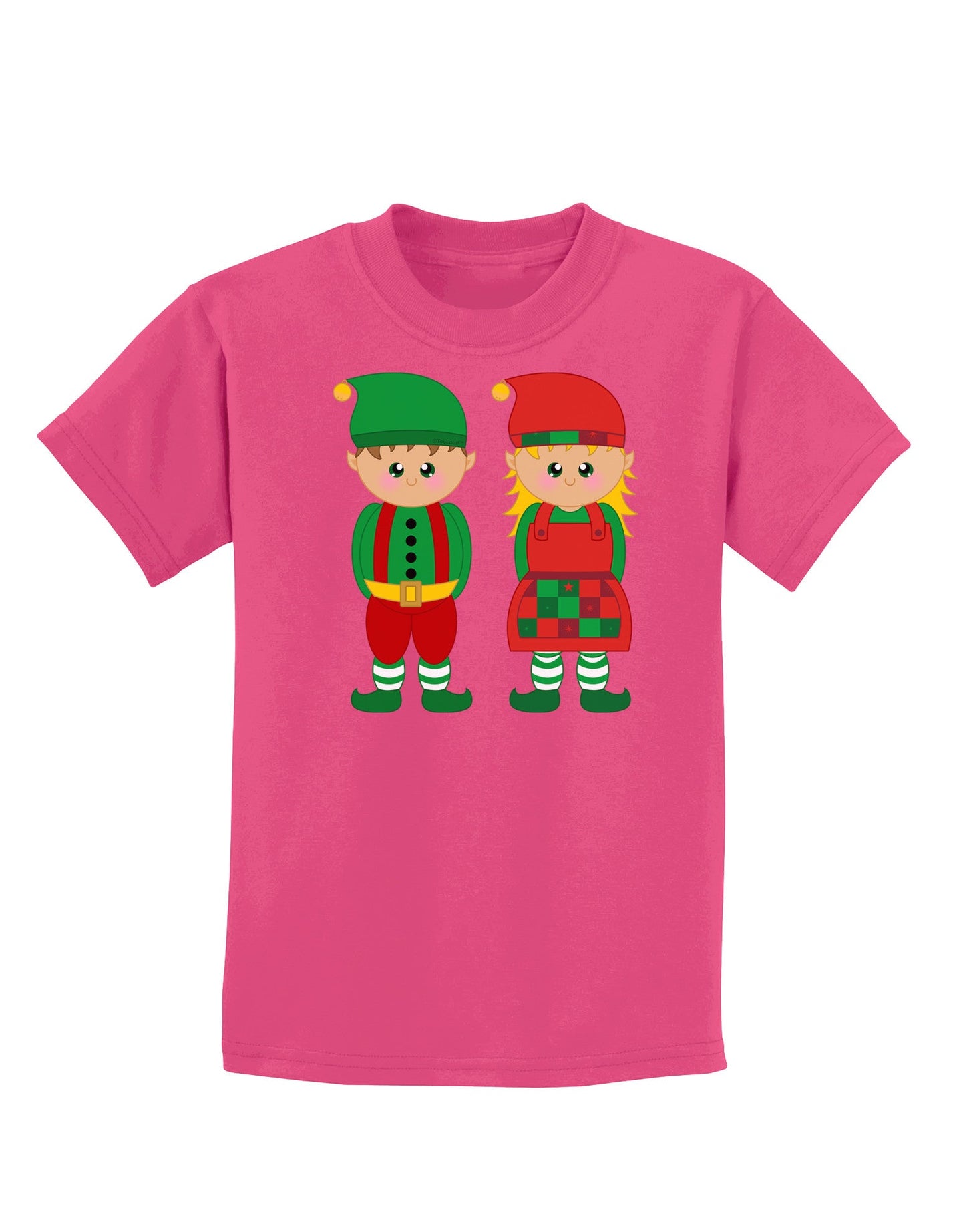Cute Elf Couple Christmas Childrens Dark T-Shirt-Childrens T-Shirt-TooLoud-Sangria-X-Small-Davson Sales