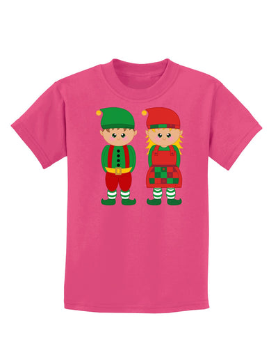 Cute Elf Couple Christmas Childrens Dark T-Shirt-Childrens T-Shirt-TooLoud-Sangria-X-Small-Davson Sales