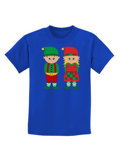 Cute Elf Couple Christmas Childrens Dark T-Shirt-Childrens T-Shirt-TooLoud-Royal-Blue-X-Small-Davson Sales