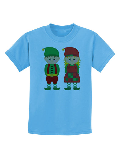 Cute Elf Couple Christmas Childrens T-Shirt-Childrens T-Shirt-TooLoud-Aquatic-Blue-X-Small-Davson Sales