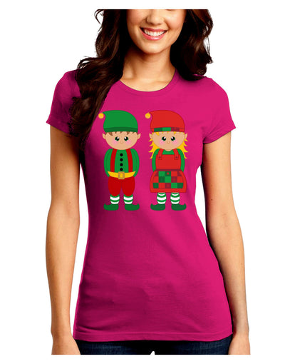 Cute Elf Couple Christmas Juniors Crew Dark T-Shirt-T-Shirts Juniors Tops-TooLoud-Hot-Pink-Juniors Fitted Small-Davson Sales