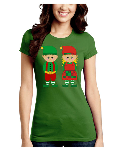 Cute Elf Couple Christmas Juniors Crew Dark T-Shirt-T-Shirts Juniors Tops-TooLoud-Kiwi-Green-Juniors Fitted Small-Davson Sales