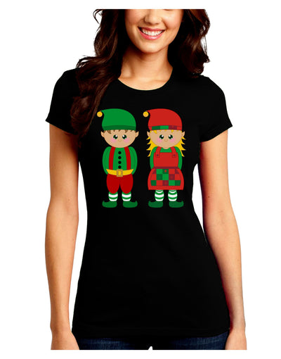 Cute Elf Couple Christmas Juniors Crew Dark T-Shirt-T-Shirts Juniors Tops-TooLoud-Black-Juniors Fitted Small-Davson Sales